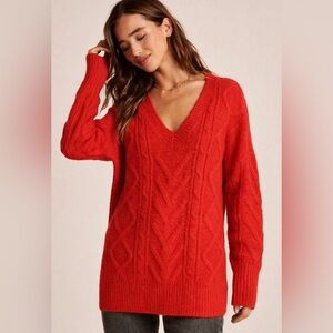 Abercrombie & Fitch Red‎ Cable Knit V-Neck Sweater Size L Cozy Classic